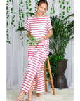 Striped Short Sleeve Maxi Dress with Side Slit