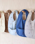 Dino Bib Set in Dusty Green and Caramel