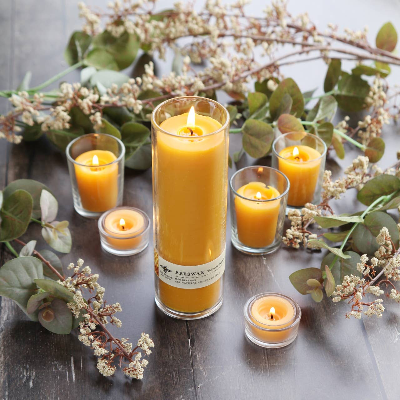 Sanctuary Glass Candle – 100% Pure Beeswax – 90 Hour Burn