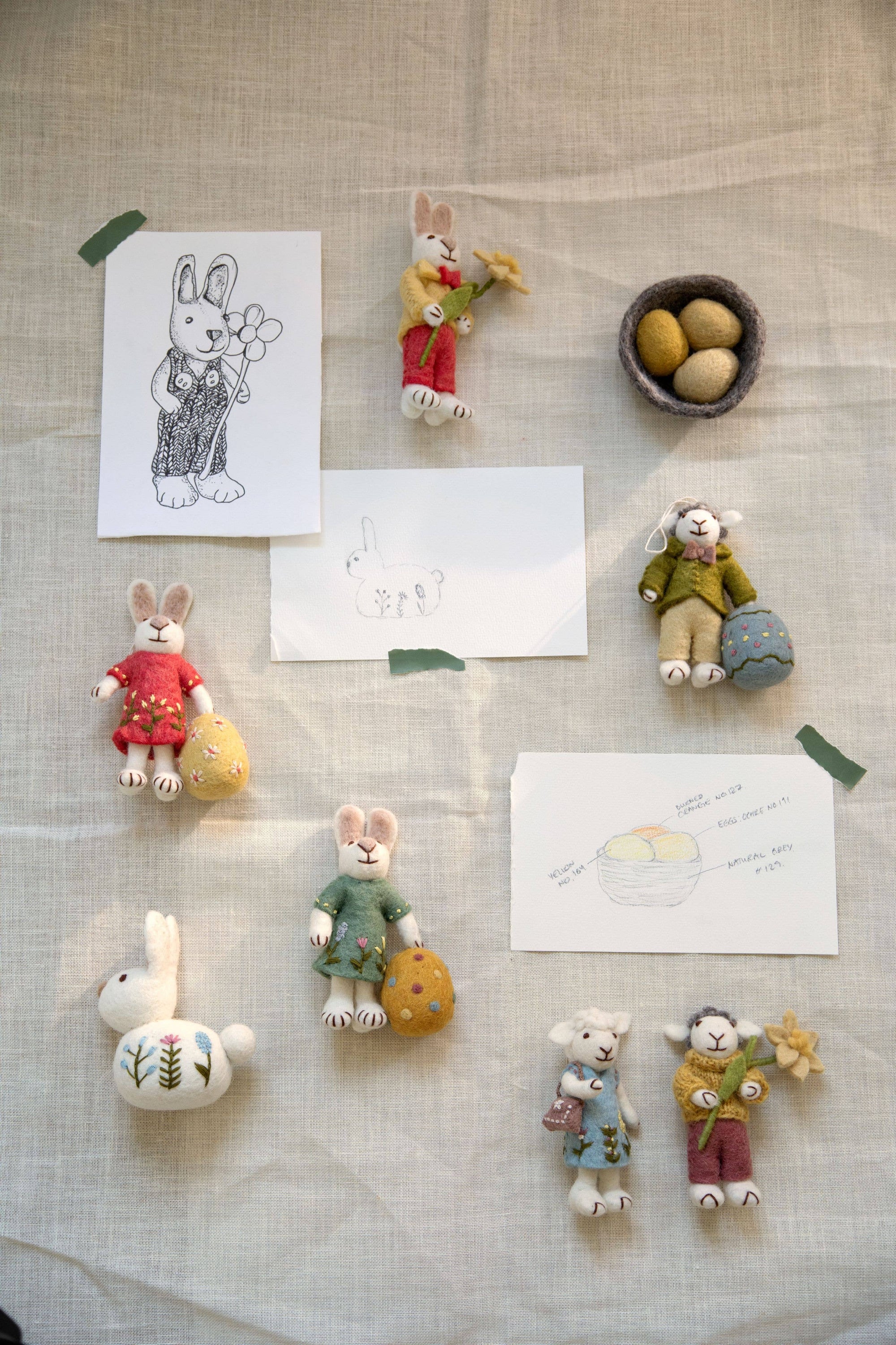 Sitting Bunny with Flower Embroidery - White