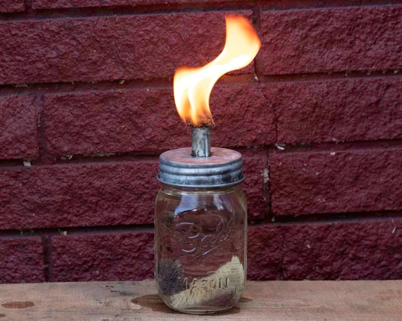 Tiki Torch Oil Lamp Lid in Galvanized Metal for Mason Jars