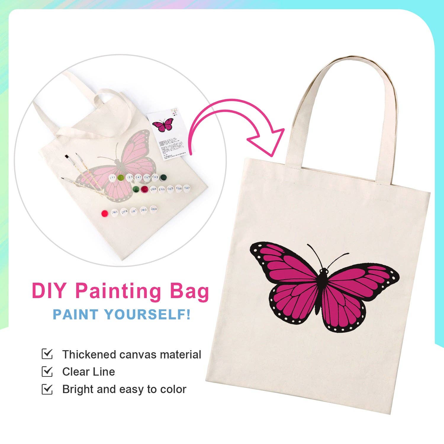 Paint Your Numbers - Pink Flutter Tote Paint by Numbers Kit