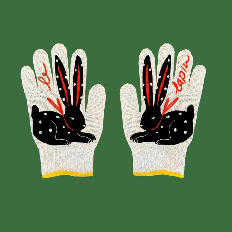 Bunny Gardening Gloves: Le Lapin Rabbit Print, Cotton Blend