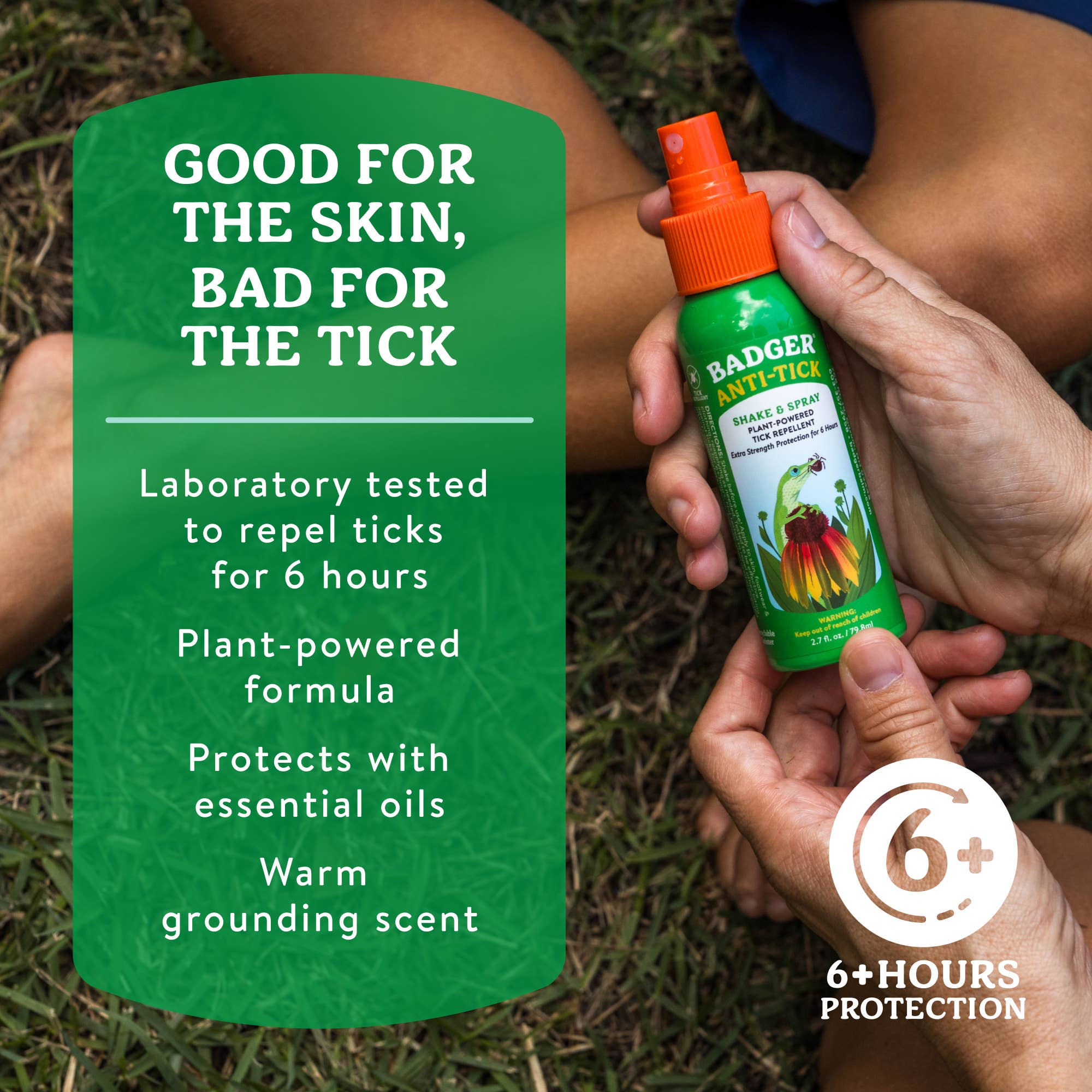 Badger Tick Spray, All Natural Tick Repellent, Deet-Free