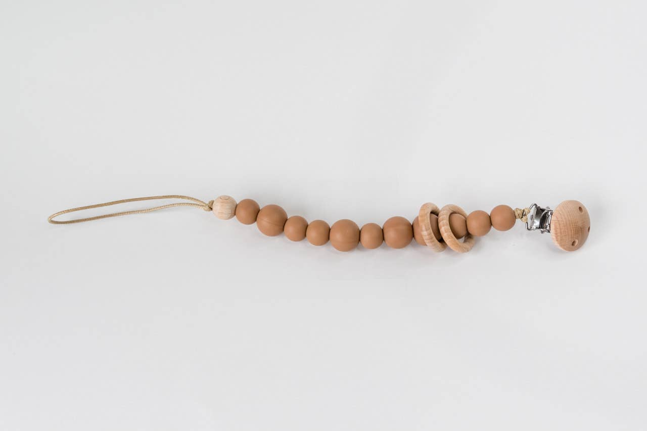 Silicone Bead &amp; Wood Ring Pacifier Clip