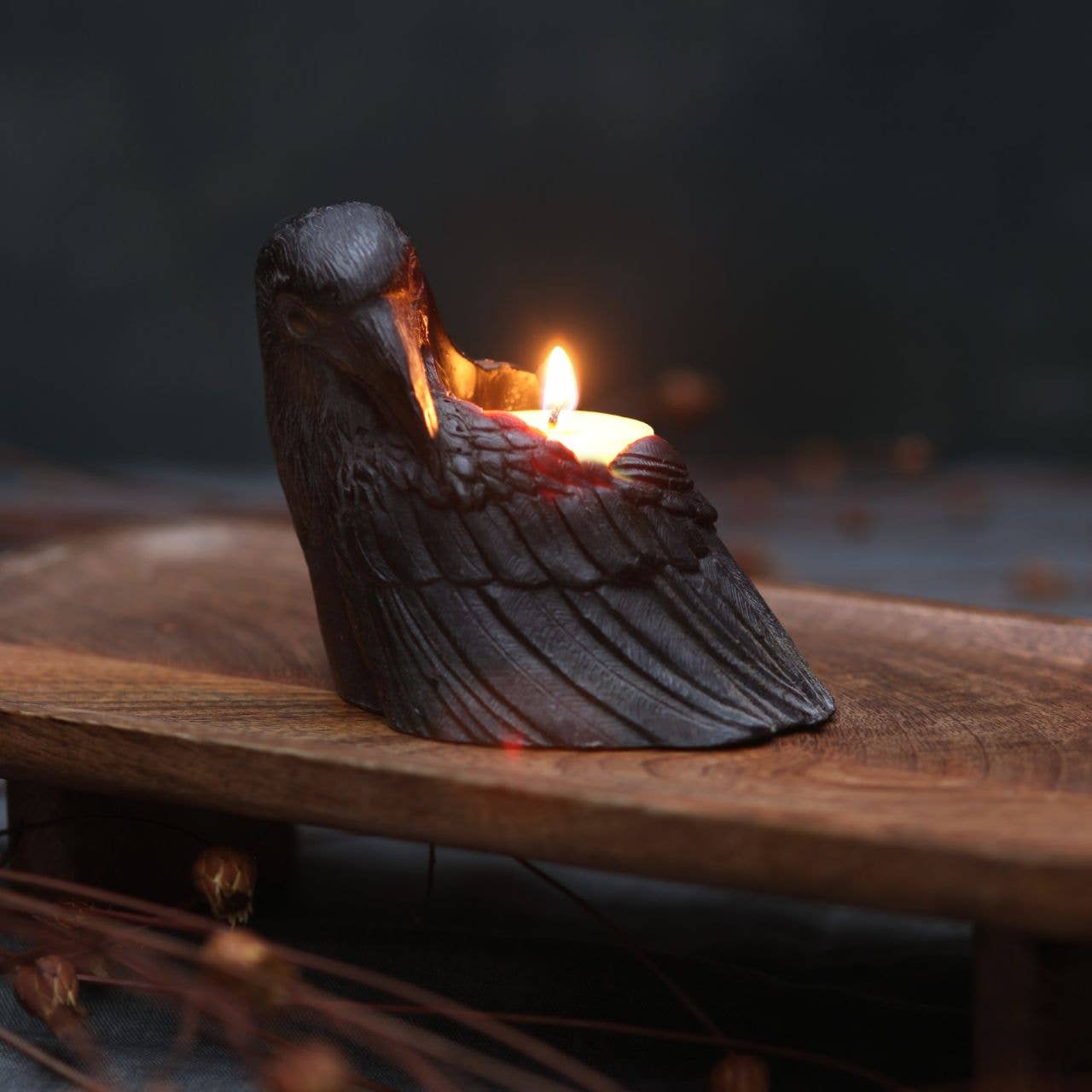 Crow Candle – 100% Beeswax – Black – 4” Handcrafted