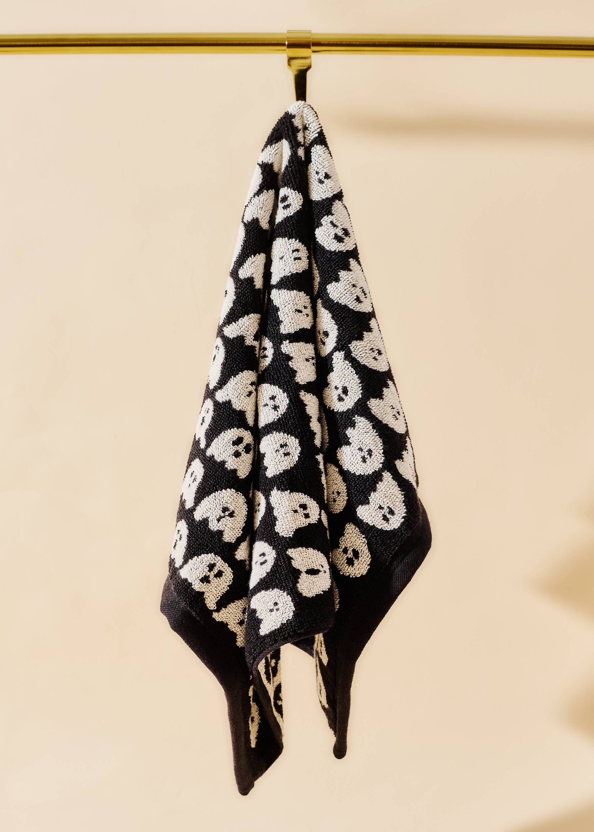 Ghost Spooky Cute Black and White Terry Cloth Hand Towel
