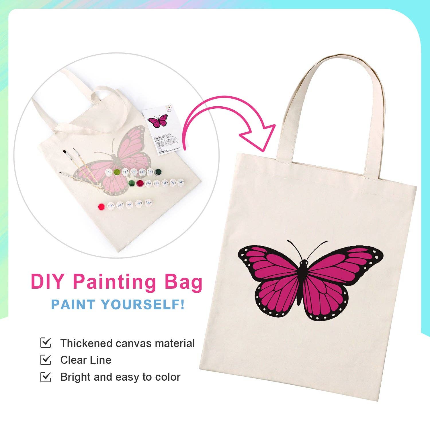 Paint Your Numbers - Pink Flutter Tote Paint by Numbers Kit