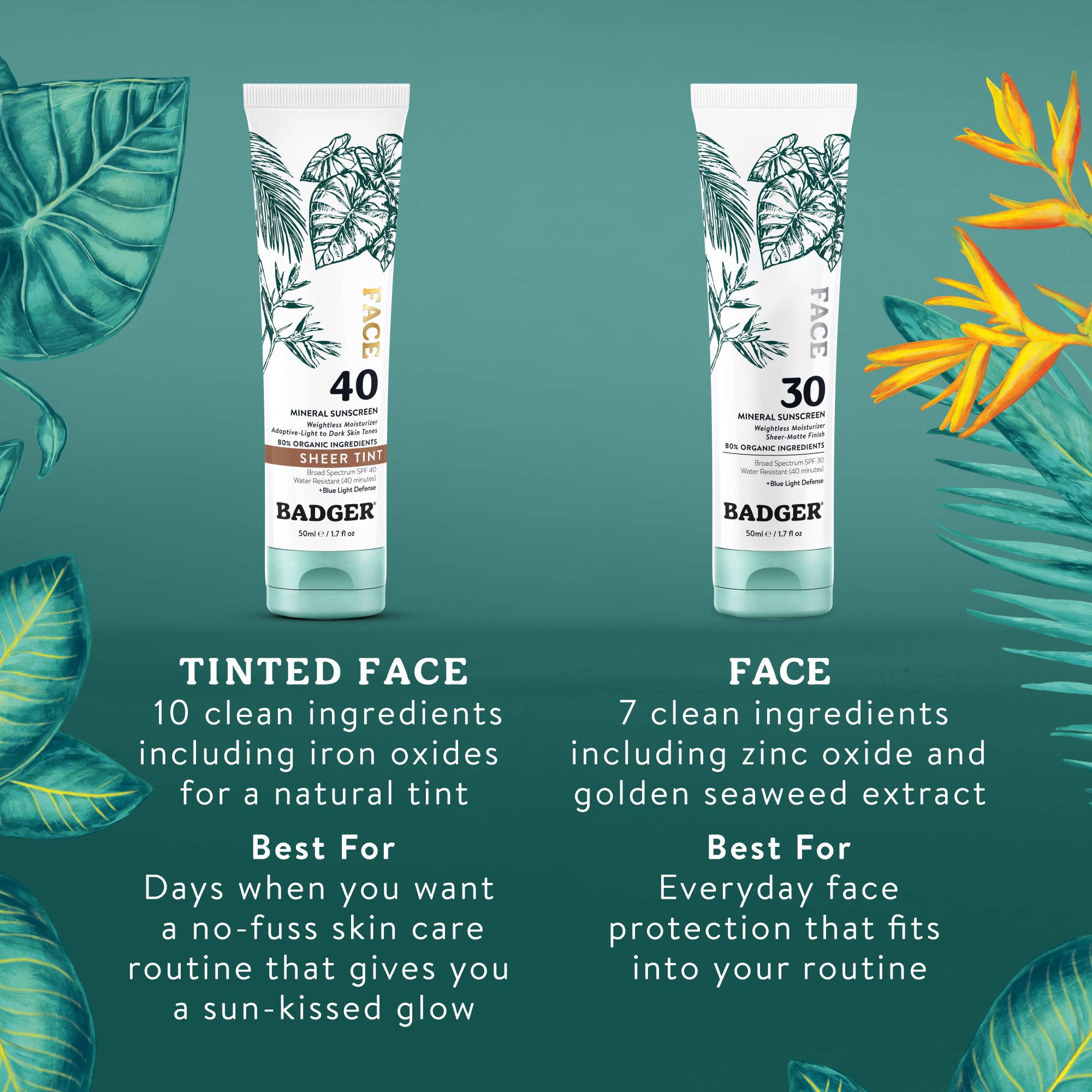 Badger Mineral Tinted Face Sunscreen SPF 40, with Zinc Oxide