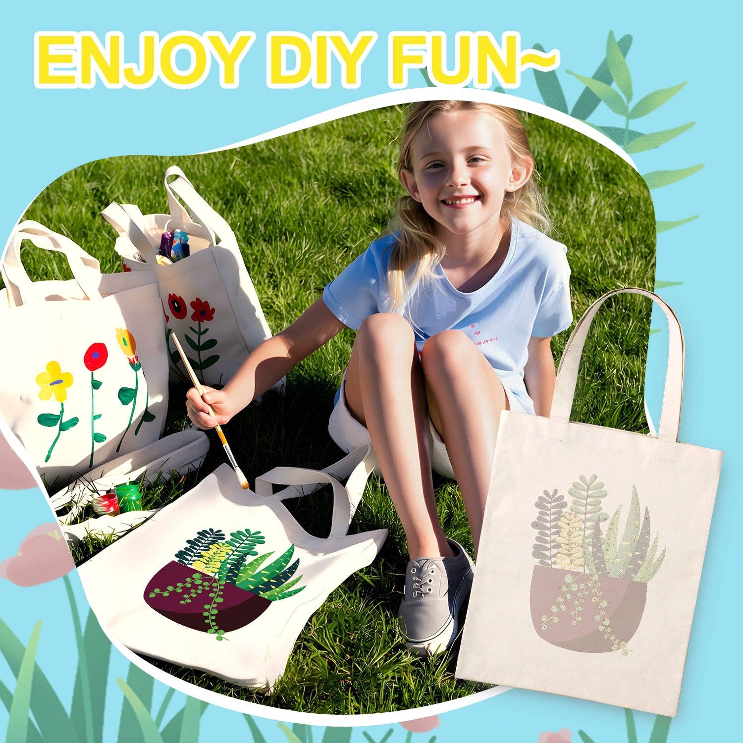 Paint Your Numbers - Succulent Garden Tote Paint by Numbers Kit