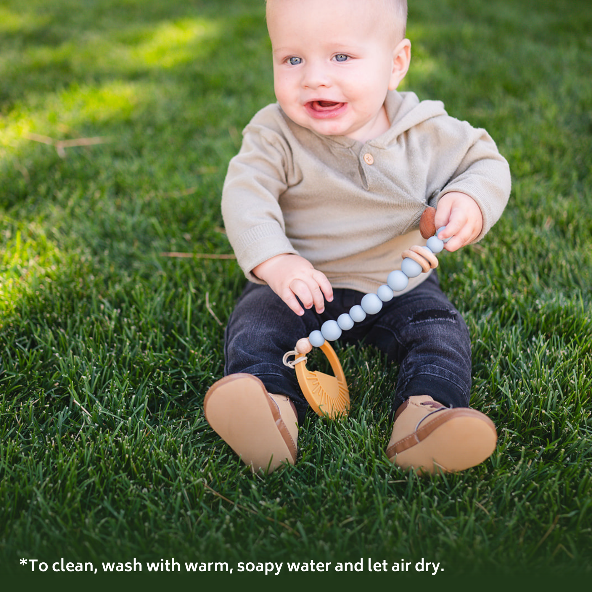 Silicone Bead &amp; Wood Ring Pacifier Clip