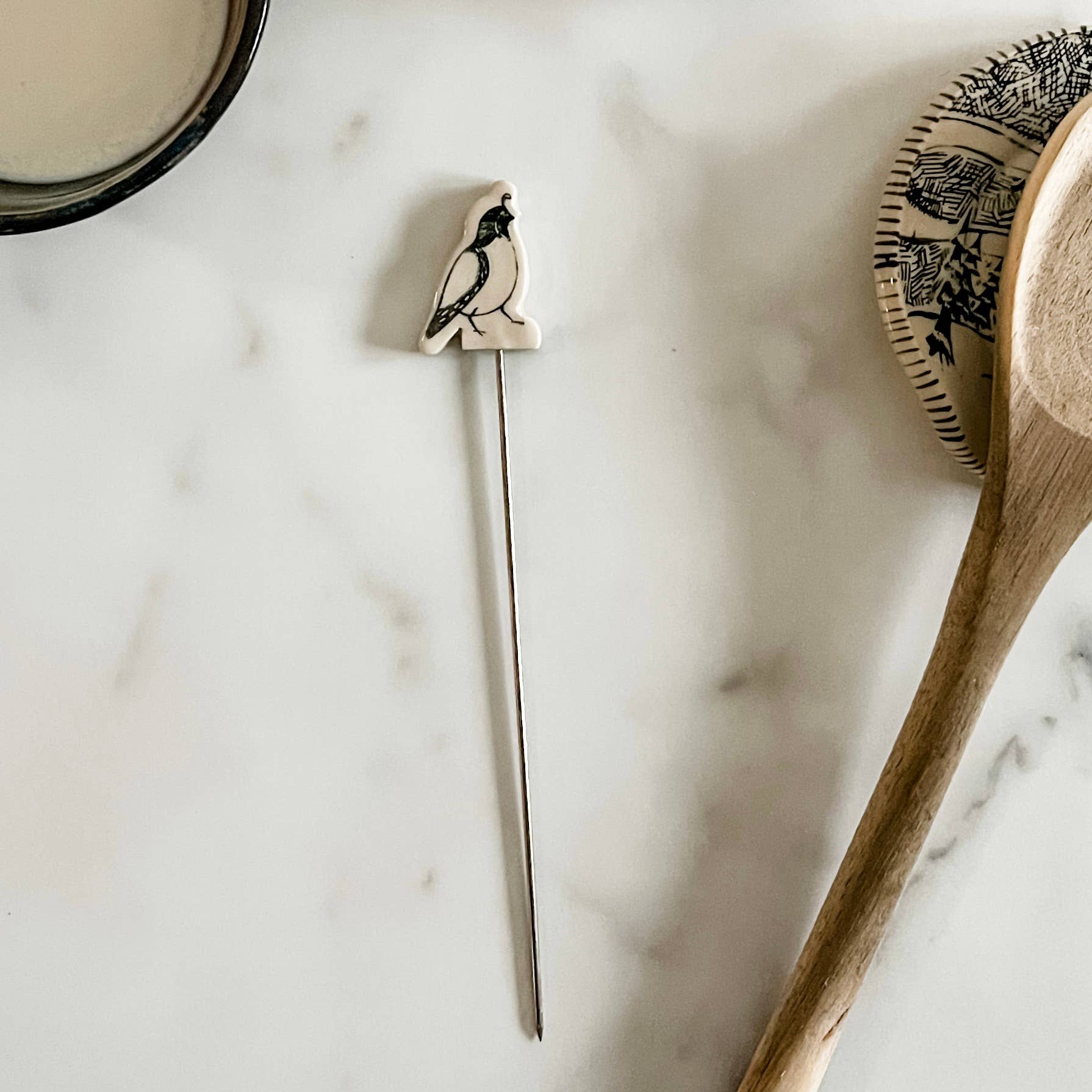 Quail Baking Pick, Handmade Ceramic Cake Tester