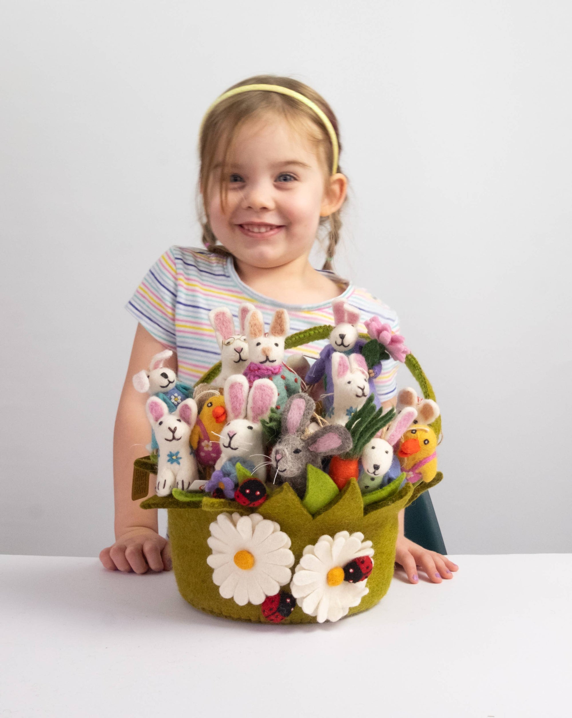 Easter Decor - Felt Easter Basket with Daisies and Ladybugs