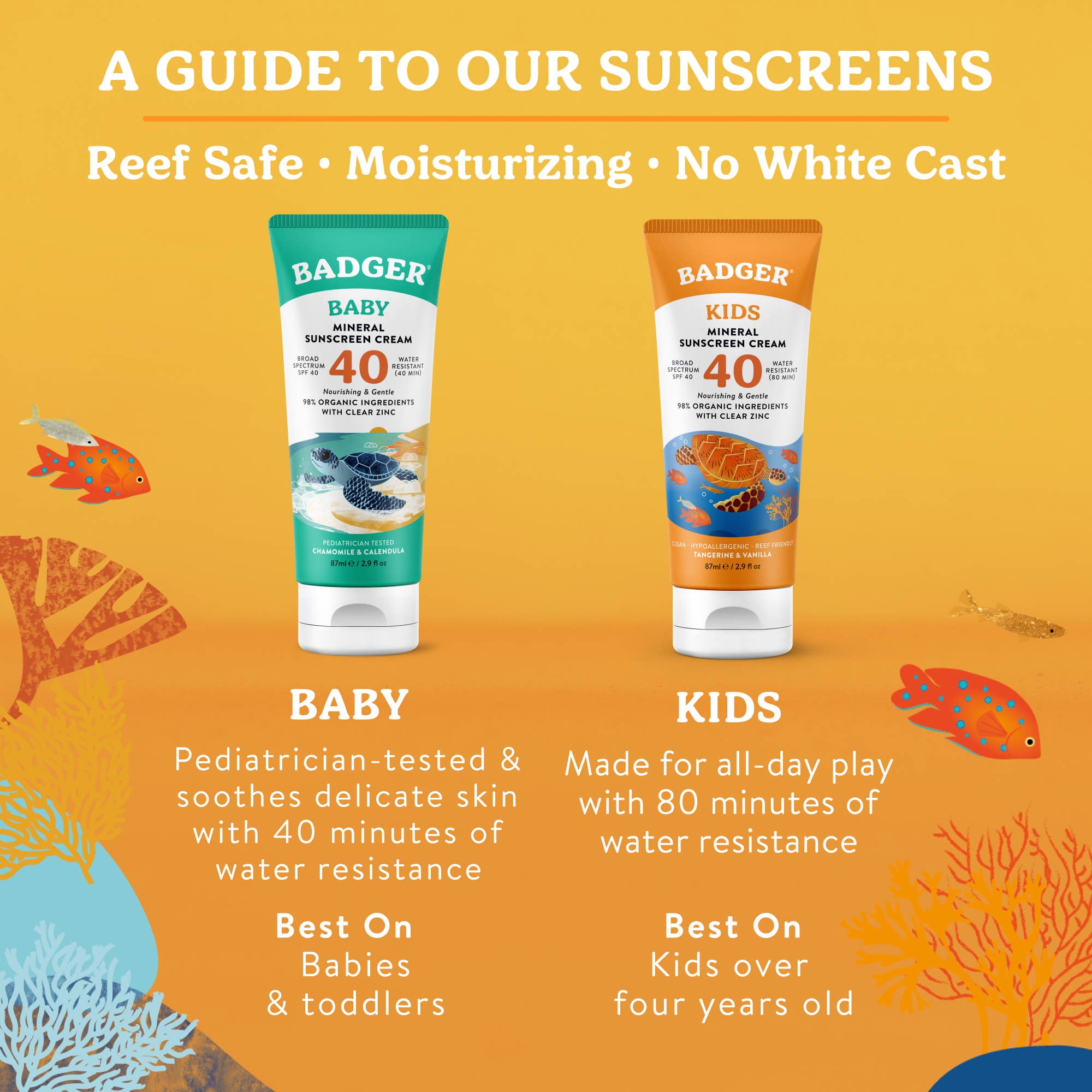 Badger Kids Mineral Sunscreen Cream SPF 40, with Zinc Oxide