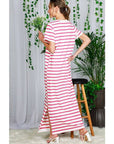Striped Short Sleeve Maxi Dress with Side Slit