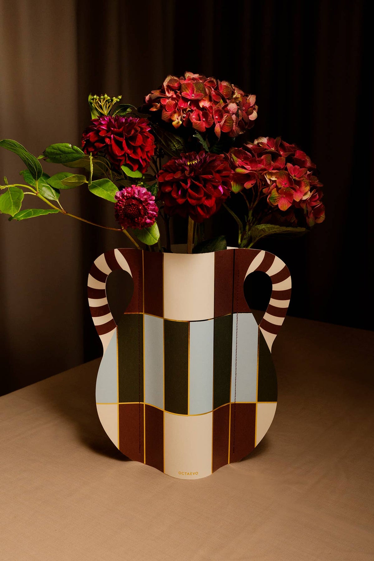 Patio Paper Vase | Burgundy, Blue &amp; Green | Fall Home Decor