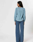 Ladies Half Button Long Sleeve Cotton Blouse