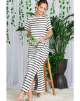 Striped Short Sleeve Maxi Dress with Side Slit