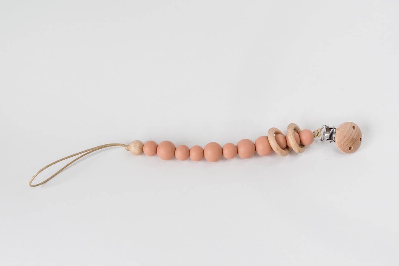Silicone Bead &amp; Wood Ring Pacifier Clip