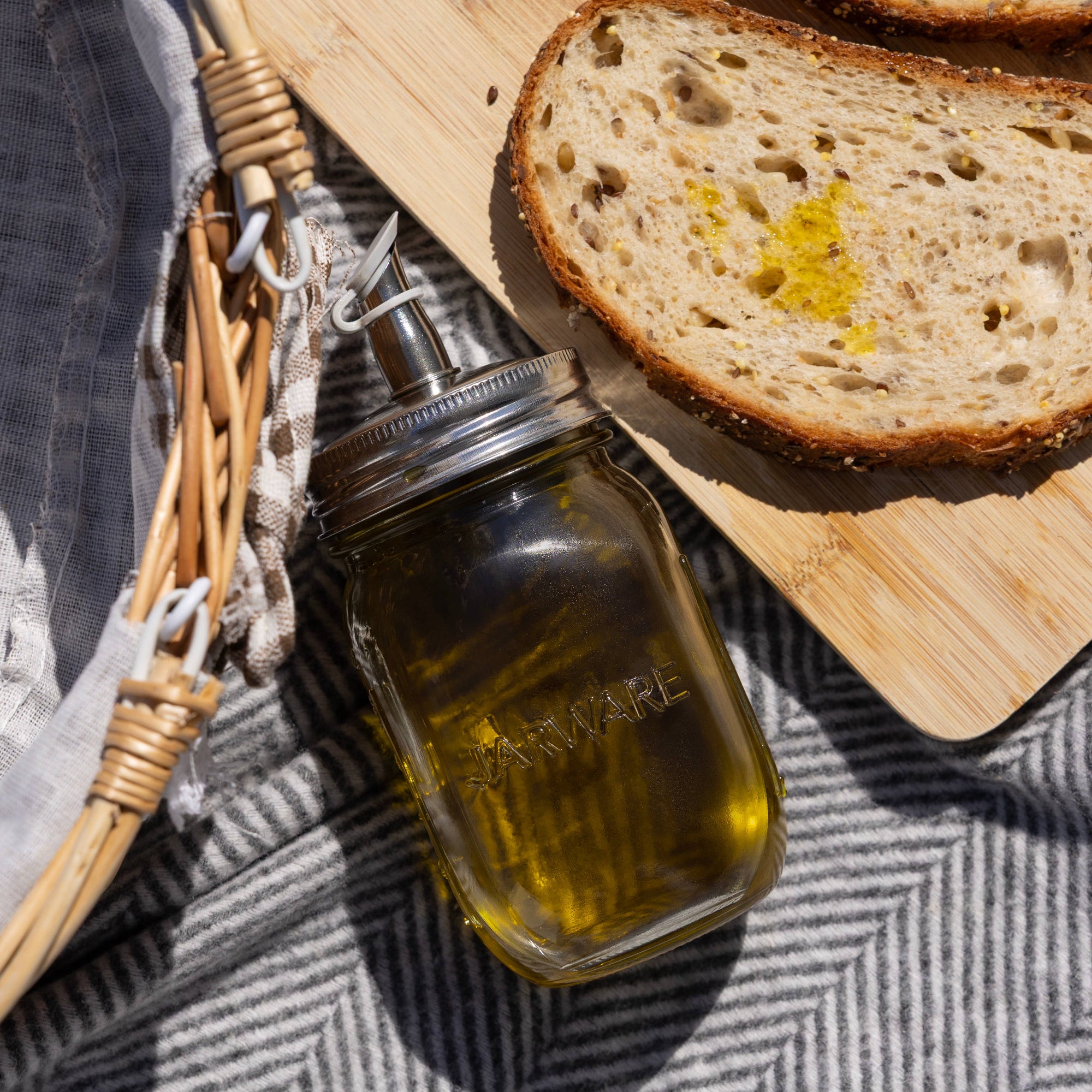 Jarware Glass Mason Jar and Oil Cruet Lid