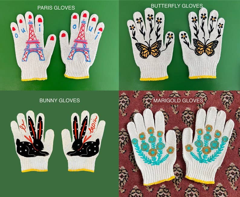 Bunny Gardening Gloves: Le Lapin Rabbit Print, Cotton Blend