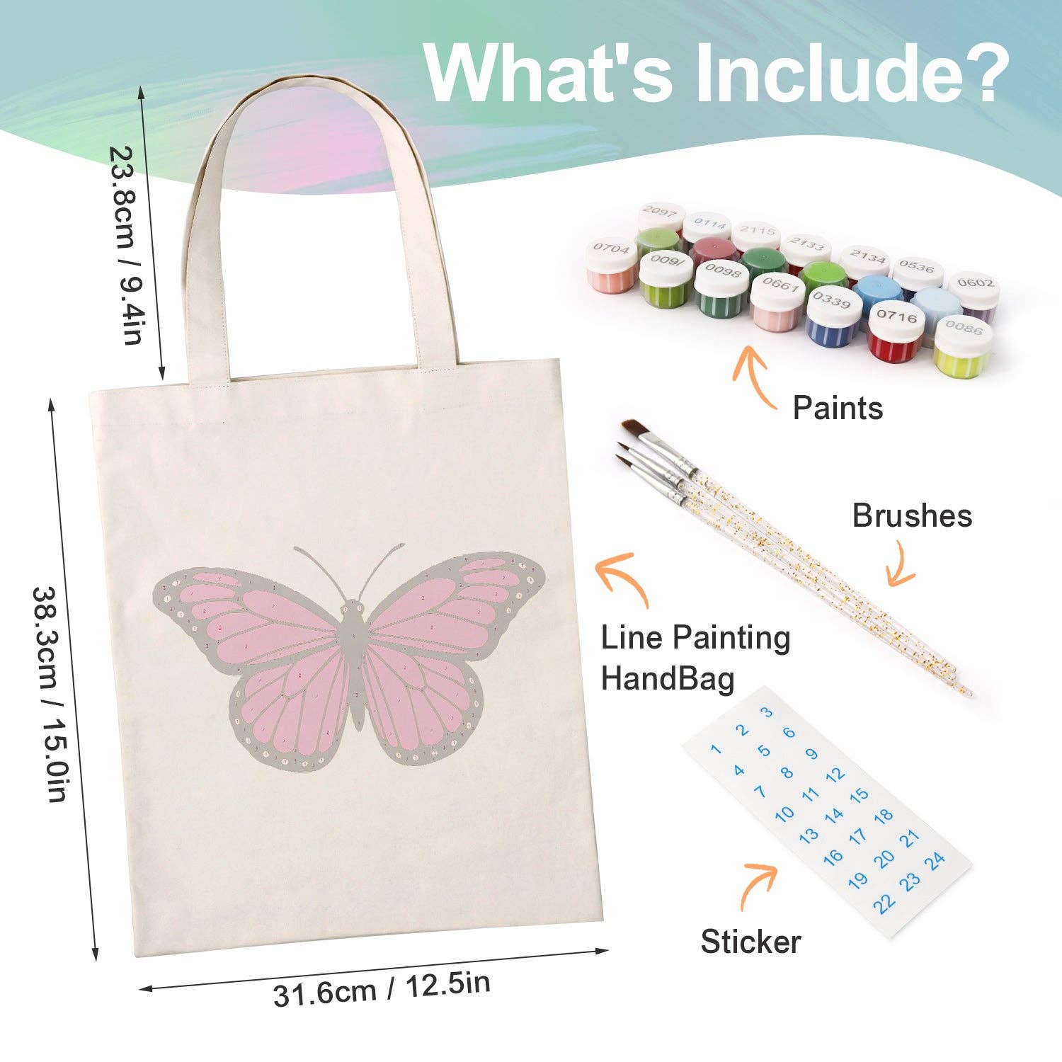 Paint Your Numbers - Pink Flutter Tote Paint by Numbers Kit