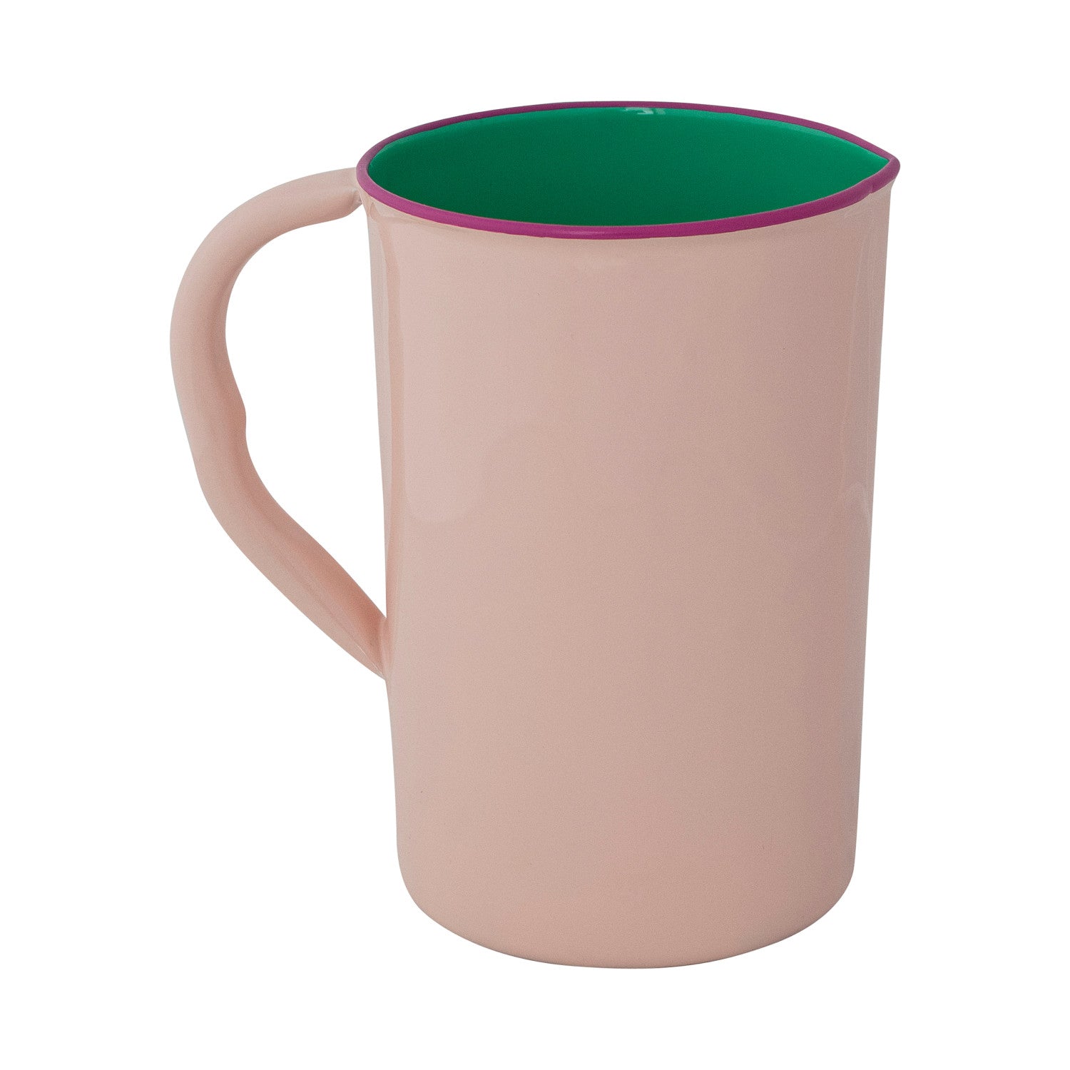 Enameled Stainless Steel Pitcher with Colored Edge, Pink, Green &amp; Fuchsia Color