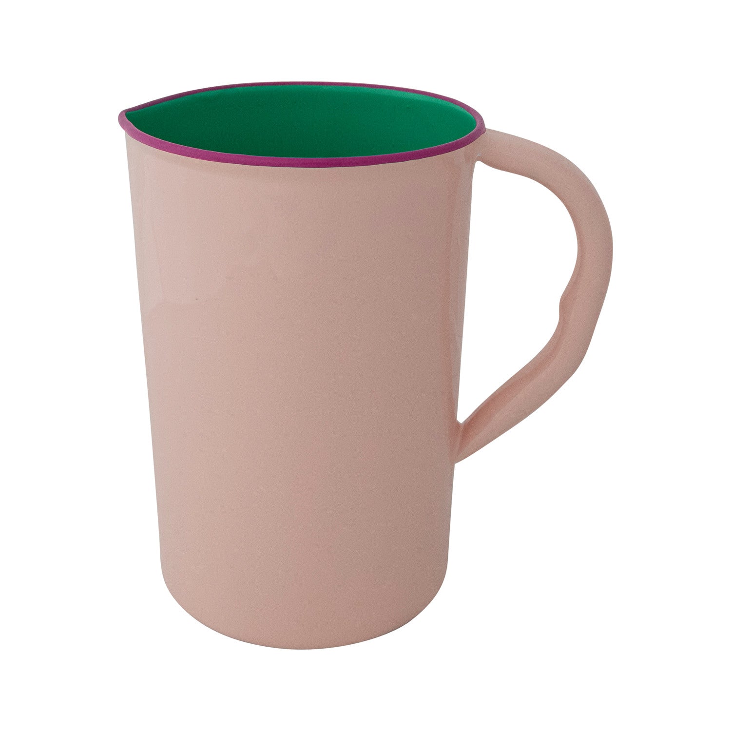 Enameled Stainless Steel Pitcher with Colored Edge, Pink, Green &amp; Fuchsia Color