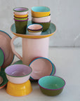 Enameled Stainless Steel Pitcher with Colored Edge, Pink, Green & Fuchsia Color