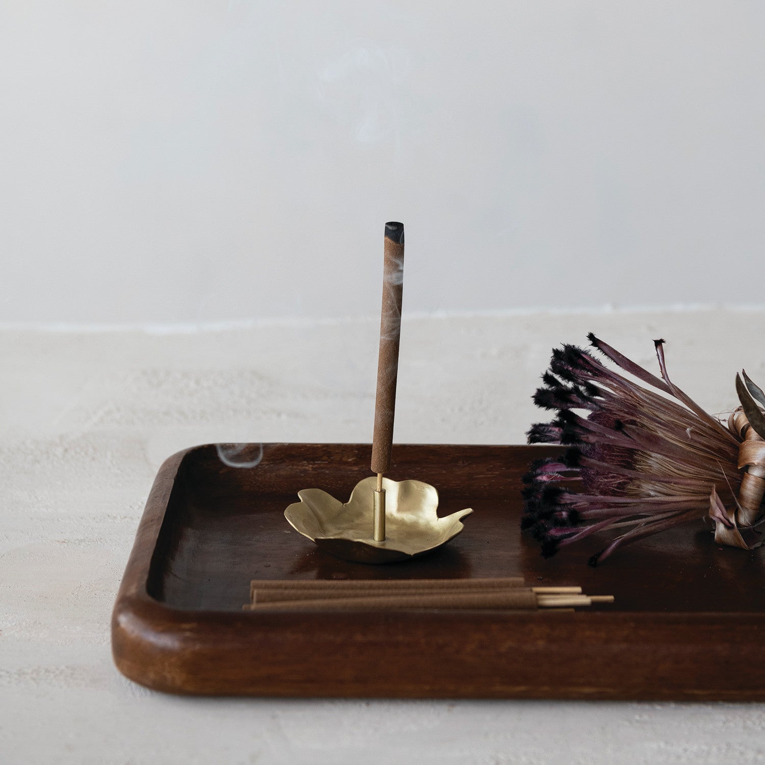 Brass Flower Shaped Incense Holder, Matte Finish
