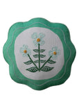 Round Scalloped Pillow with Embroidery & Velvet Back