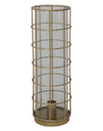 Metal Taper Holder in Metal Cage with Glass Hurricane, Gold Finish