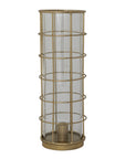 Metal Taper Holder in Metal Cage with Glass Hurricane, Gold Finish