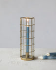Metal Taper Holder in Metal Cage with Glass Hurricane, Gold Finish