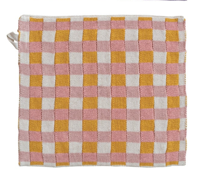 Cotton Knit Dish Cloth with Check/Plaid Pattern, 4 Styles