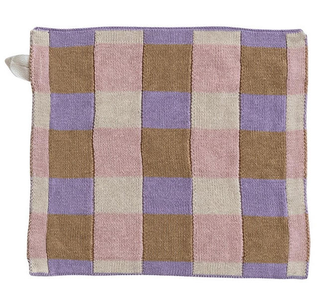 Cotton Knit Dish Cloth with Check/Plaid Pattern, 4 Styles