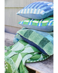 Indoor/Outdoor Flower Shaped Pillow with Embroidery, Green & Blue