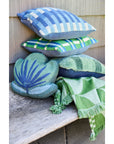Indoor/Outdoor Flower Shaped Pillow with Embroidery, Green & Blue