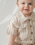 Tan Stripe Button Romper
