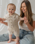 Tan Stripe Button Romper