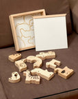 Wooden Safari Animal Puzzle Box for Toddlers