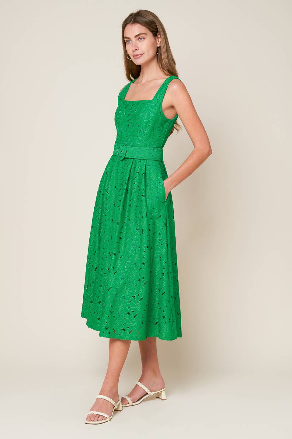 DAFFODILS &amp; DAYDREAMS WOVEN LACE MIDI DRESS