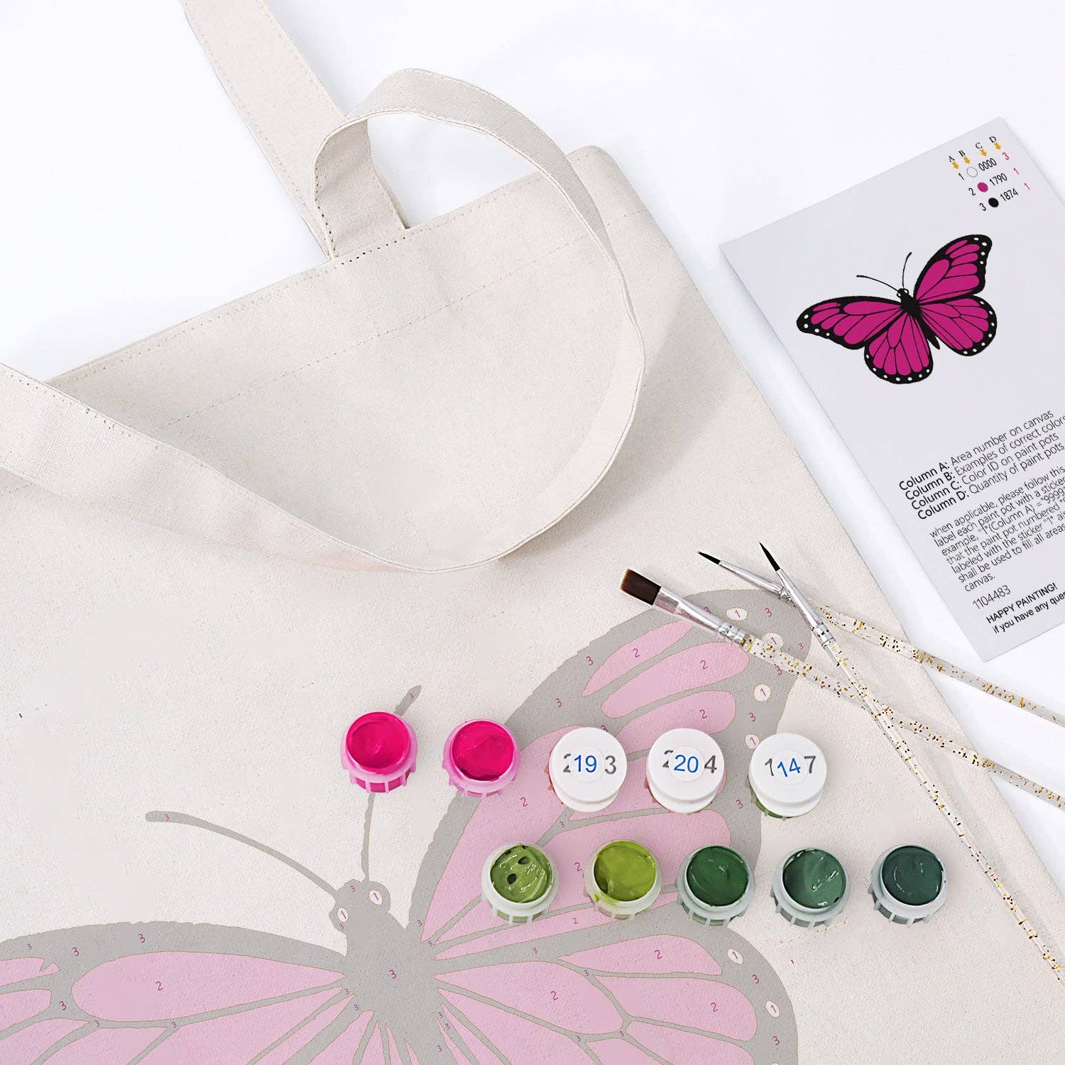 Paint Your Numbers - Pink Flutter Tote Paint by Numbers Kit