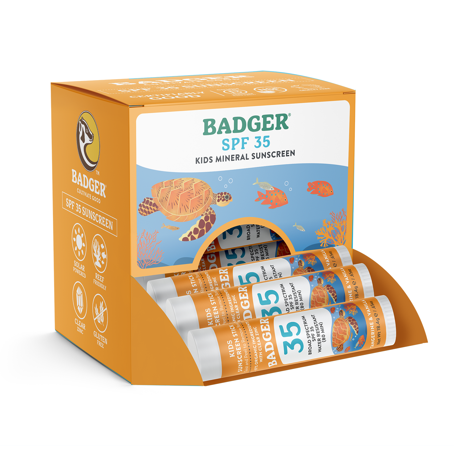 Badger Kids Mineral Sunscreen Face Stick SPF 35, 12ct
