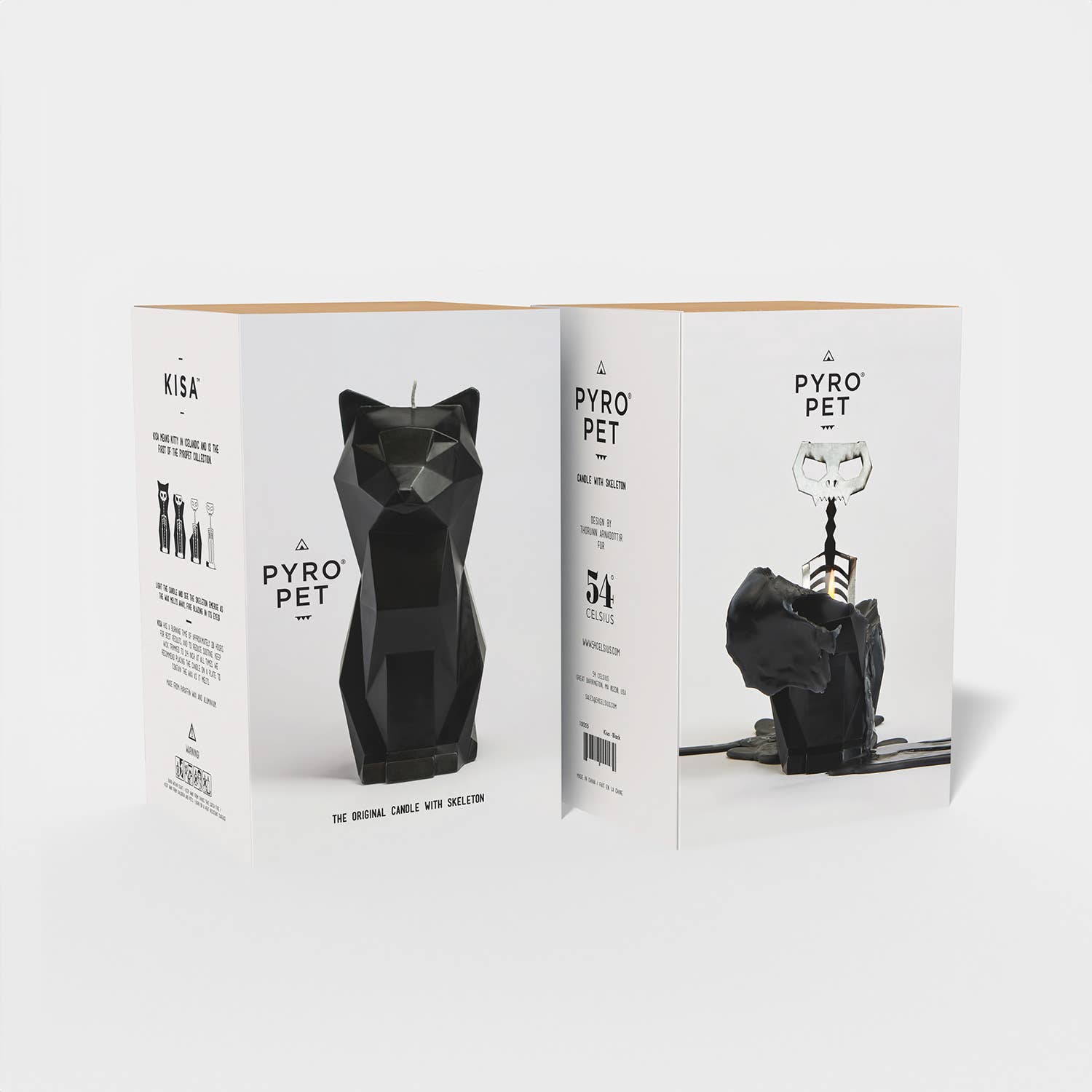 Pyropet Black Cat Candle with skeleton inside. Nordic Noir