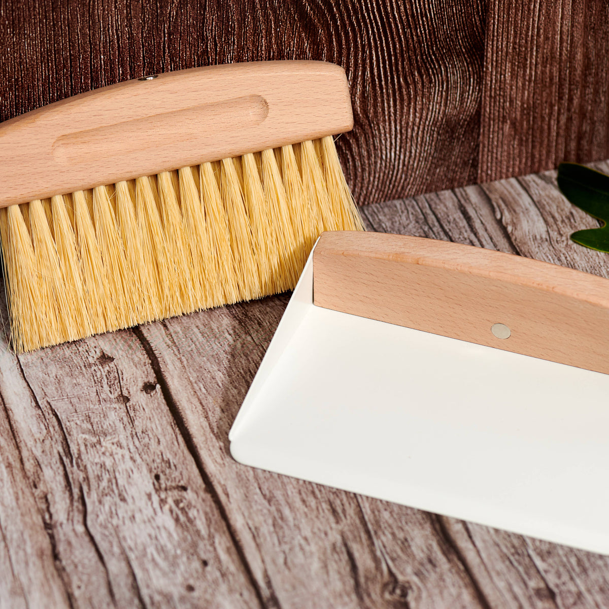 Wood Broom and Metal Dustpan Set