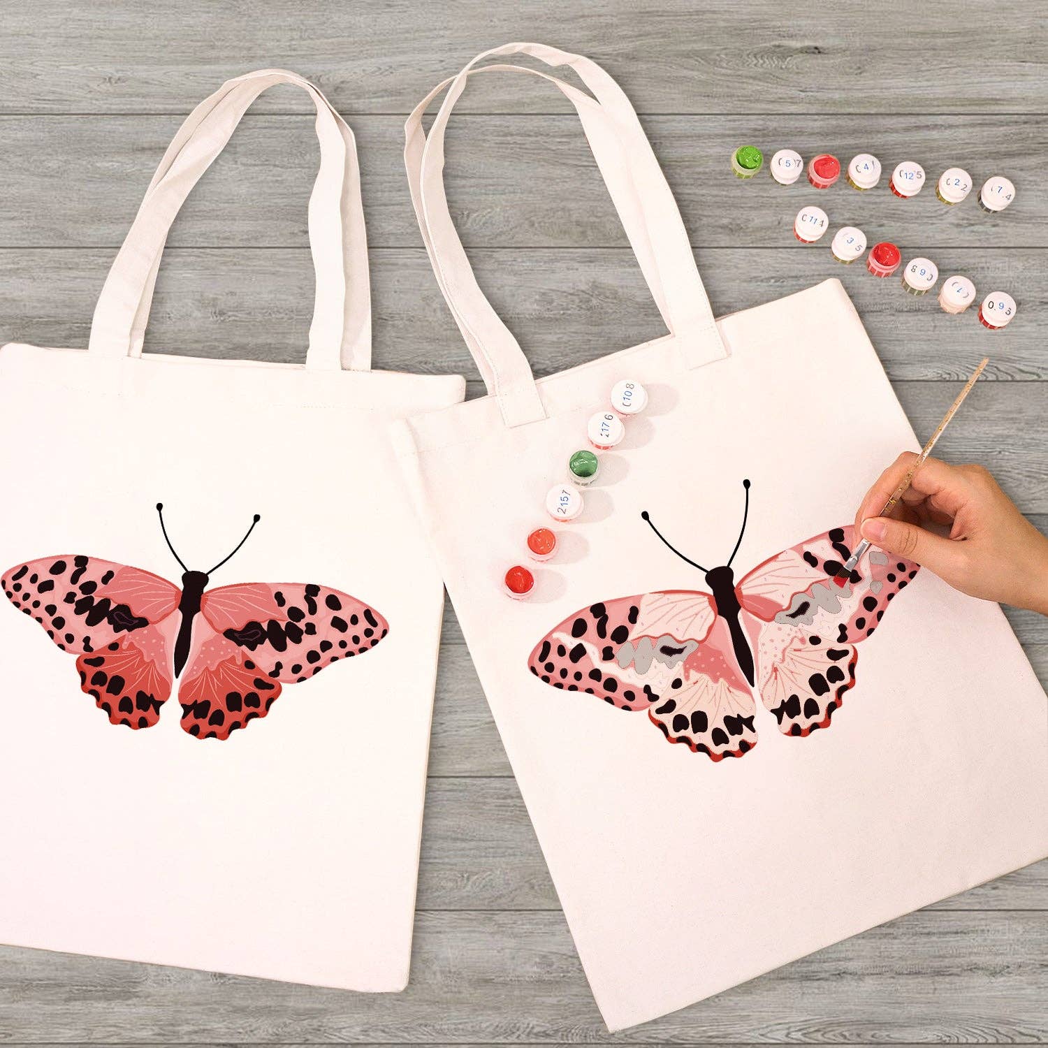 Paint Your Numbers - Blush Flutter Tote – Pink Butterfly Edition Paint by Numbers Kit