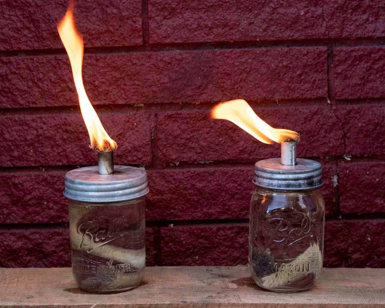 Tiki Torch Oil Lamp Lid in Galvanized Metal for Mason Jars
