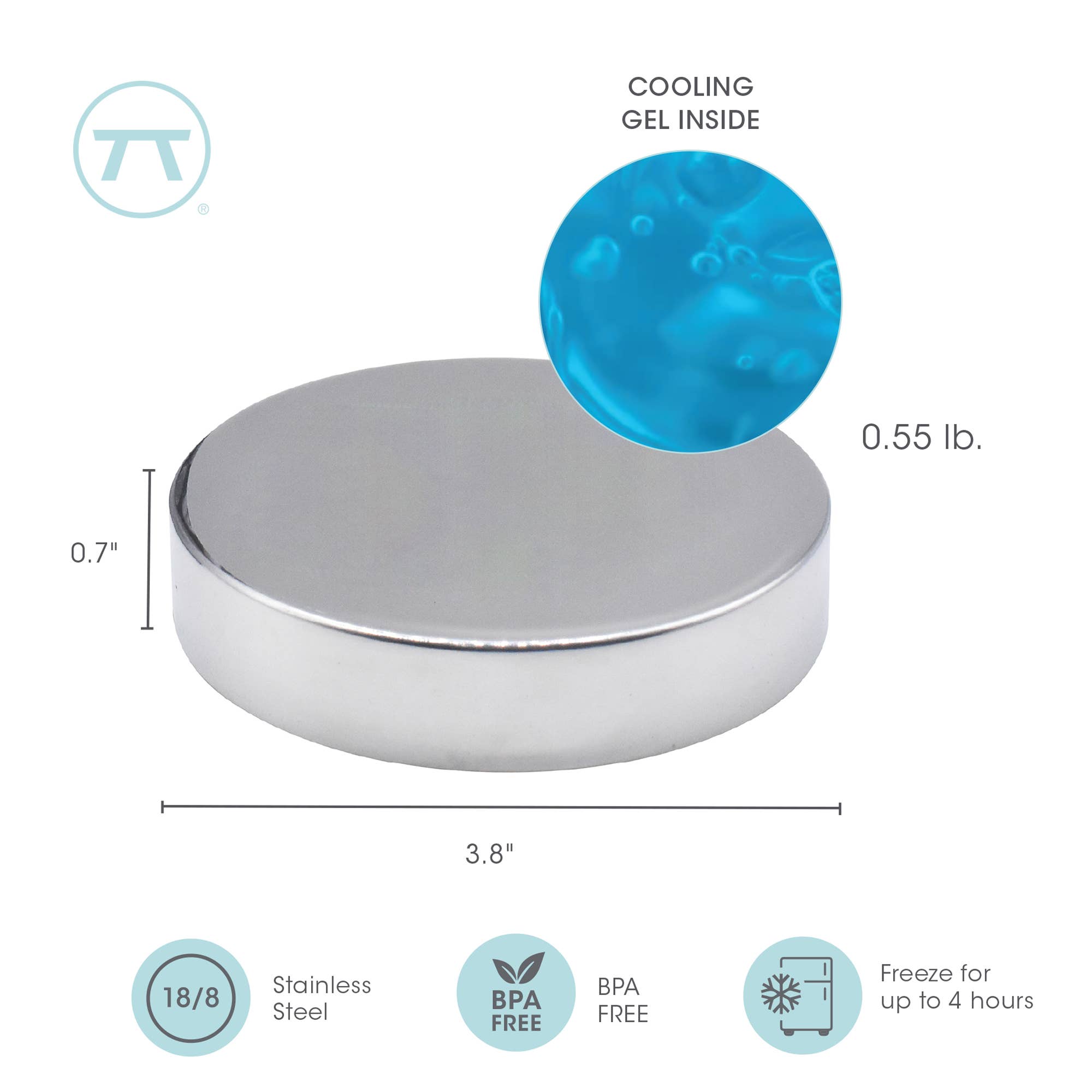 Outset Stainless Steel Round Ice Packs, Set of 2, 3.75"