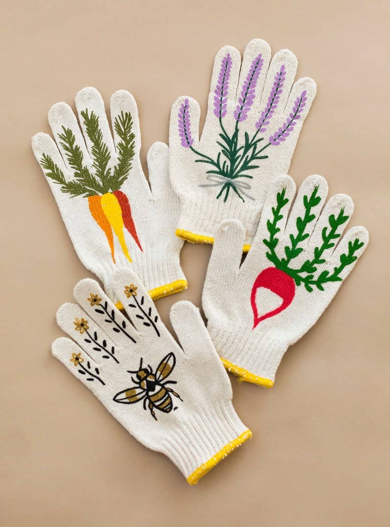 Bunny Gardening Gloves: Le Lapin Rabbit Print, Cotton Blend